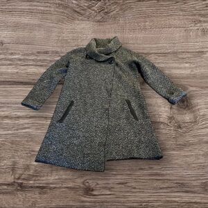 Tahari Women’s Wool Blend Sweater Jacket Coat Cape Gray Black Herringbone Medium